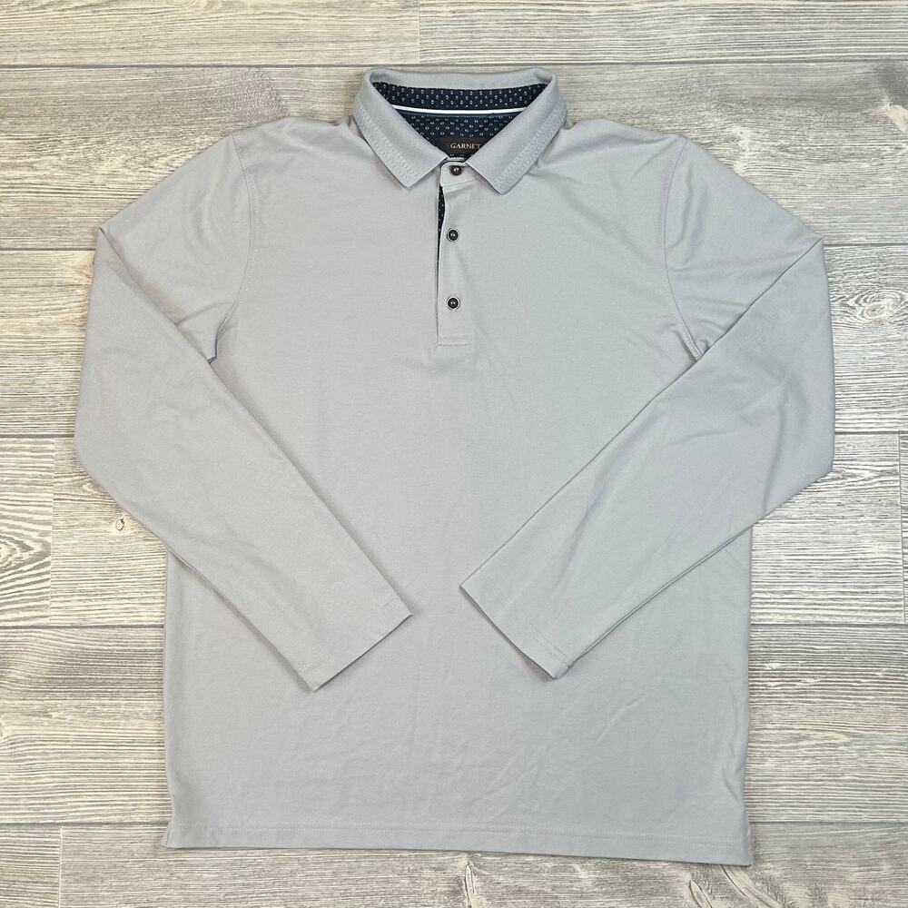 Garnet Brand Men's Long Sleeve Polo Shirt - Size Large, Gray